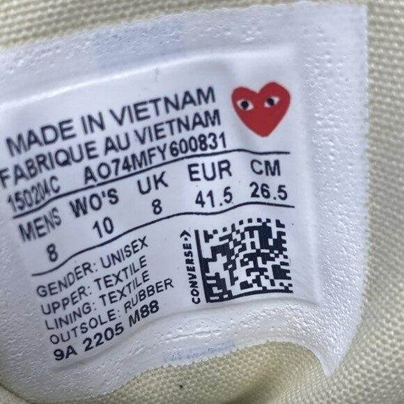 IOB Converse Chuck 70 Hi NWT Comme des Garcons Unisex Sneakers (M 8/W10) - Picture 7 of 8